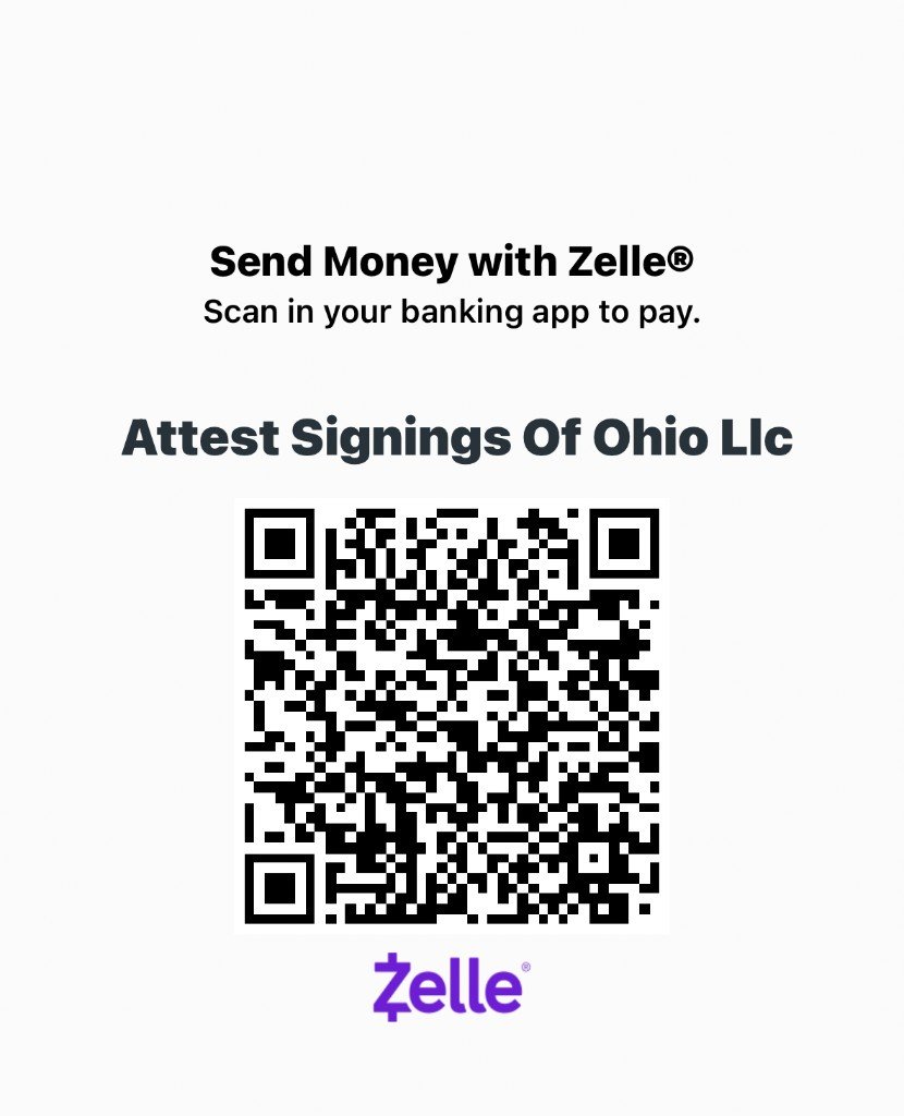 Zelle QR code to send money to Attest Signings of Ohio, LLC