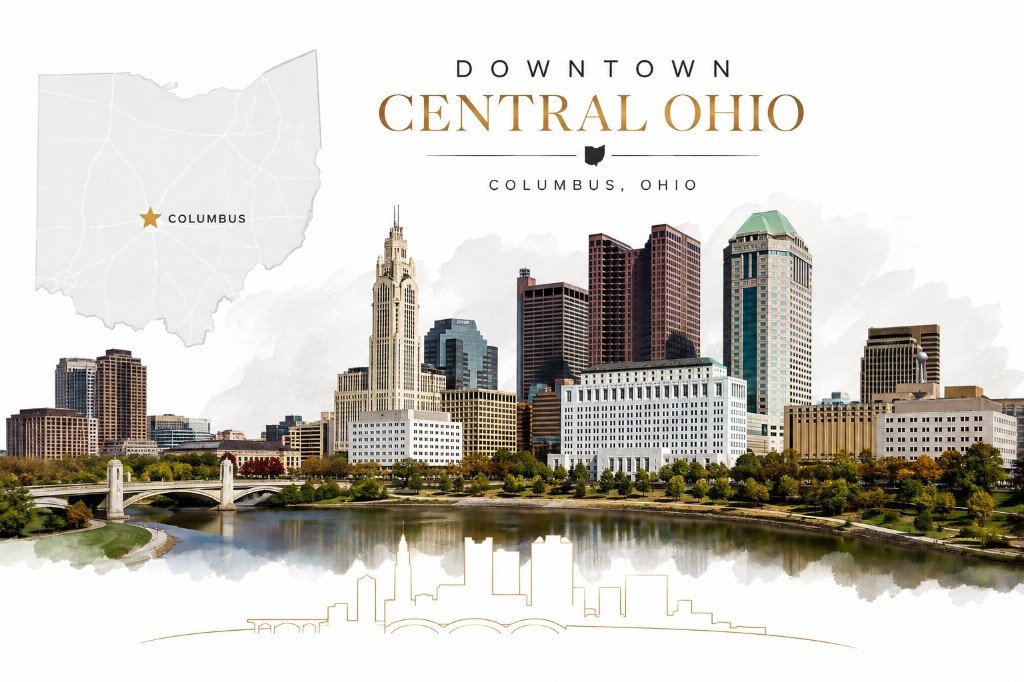 Downtown Columbus skyline in Central Ohio